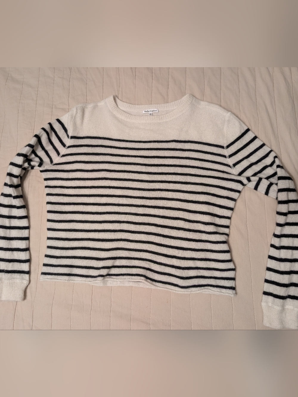 Reformation Cashmere Boyfriend Sweater, Women's Size Medium, Black White Stripea - Picture 4 of 11